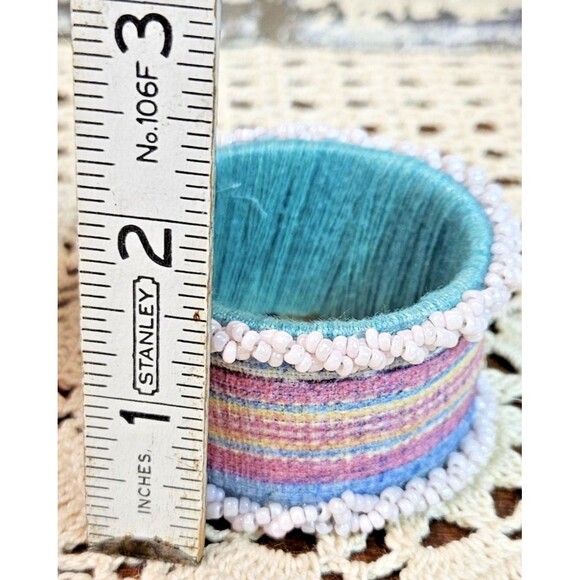 Set 7 Pastels Striped & Plaid Design Beaded Fabric Napkin Rings The Spring Shop - Picture 4 of 5
